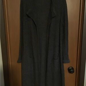 CABI Long Open-Front Grey Fleck Knit Cardigan Sweater - M